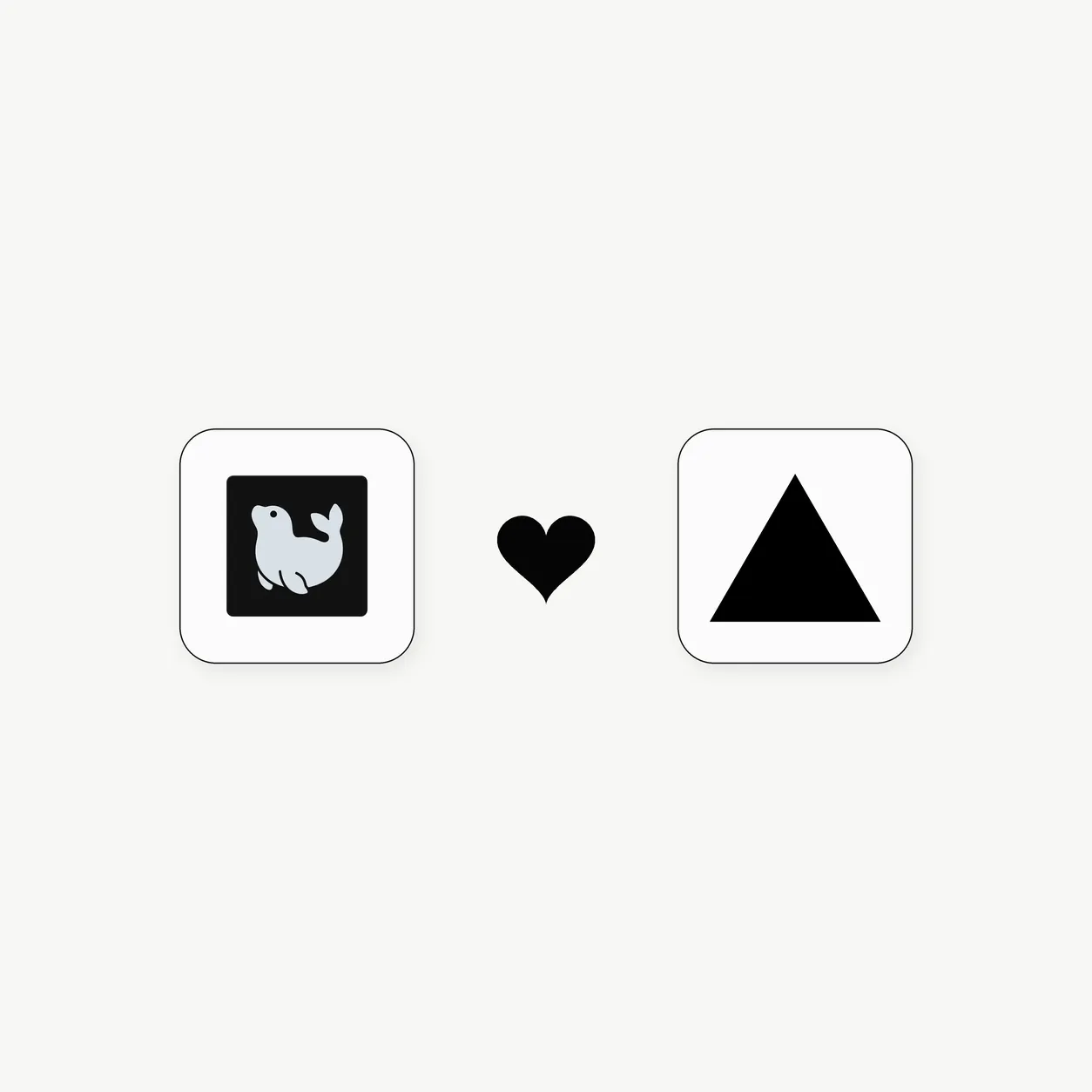 OneQuery logo connected to the Vercel logo with a heart symbol.